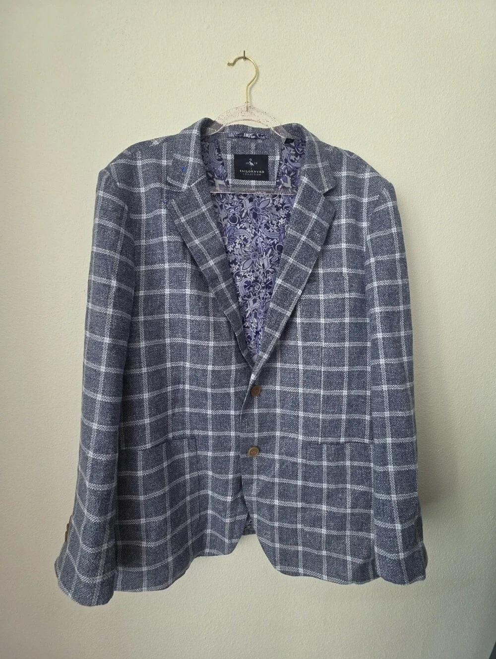 TailorByrd Blue Plaid Lightweight Blazer Sport Coat Paisley Lining 46R